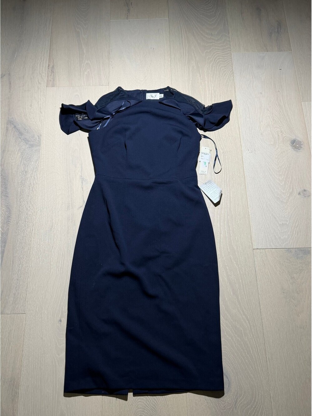 Eliza J Navy Cold Shoulder Sheath Dress Mesh Flutter Sleeve NWT Size 8
